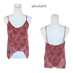 SOPRANO Salmon Pink Black Geo Print Asymmetrical Swing Camisole Tank Top